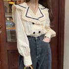 Double Breasted Sailor Collar Blouse Beige - One Size