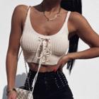 Lace Up Cropped Knit Camisole Top