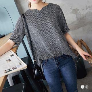 Pin Striped Back Zipper Chiffon Longline Top