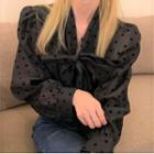 Long-sleeve Tie-neck Dotted Blouse Black - One Size