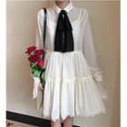 Tie-accent Lace Panel A-line Chiffon Dress As Shown In Figure - One Size