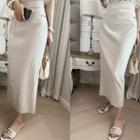 Linen Blend H-line Maxi Skirt Beige - One Size