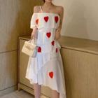 Off-shoulder Heart Print Layered Dress White - One Size