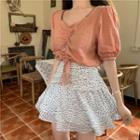 Plain Short-sleeve Top / Dot A-line Skirt