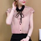 Lace Panel Collared Cap Sleeve Blouse