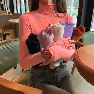 Frill-trim Turtleneck Long-sleeve Top