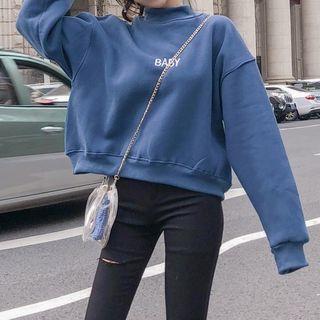 Lettering Mock-turtleneck Sweatshirt