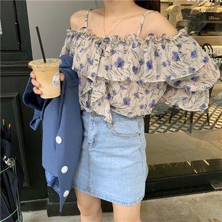 Floral Off-shoulder Short-sleeve Blouse