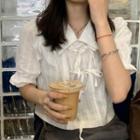 Puff-sleeve Tie-strap Cropped Blouse White - One Size