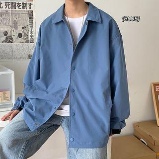 Plain Stand Collar Buttoned Jacket