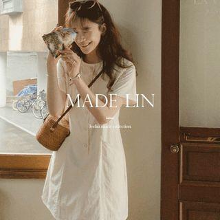 Round-neck Button-trim Minidress Cream - One Size