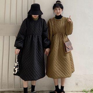 Quilted Long-sleeve A-line Midi Dress