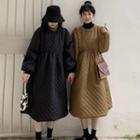 Quilted Long-sleeve A-line Midi Dress