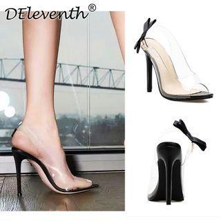 Transparent Panel Bow Slingback Stiletto Heel Pumps