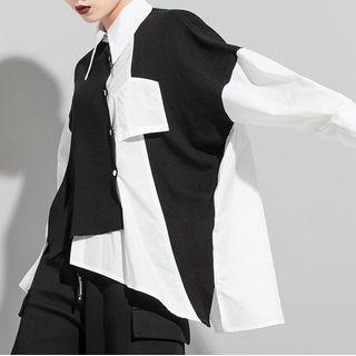 Knit Panel Asymmetrical Shirt