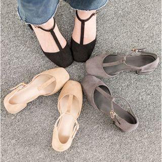 T-strap Faux-suede Kitten-heel Pumps