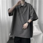 Short-sleeve Half-zip Plain Shirt