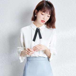 Bell Sleeve Pleated Chiffon Shirt