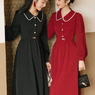 Faux Pearl Embellished Midi A-line Shirtdress
