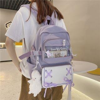 Set: Pvc Panel Two-tone Backpack + Sheep Charm