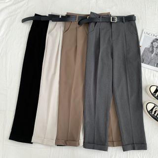 Rolled High-waist Dress Pants With Belt