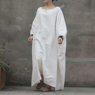 Long-sleeve Linen A-line Maxi Dress