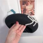 Faux Pearl Beret Black - One Size
