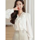 Puff-sleeve Lace-trim Ruffled Blouse