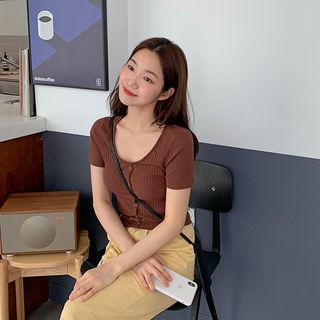 Button-down Ribbed Top