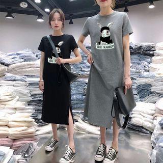 Rabbit Print Short-sleeve Midi T-shirt Dress