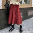 Ruffle Midi A-line Skirt / Single-button Coat