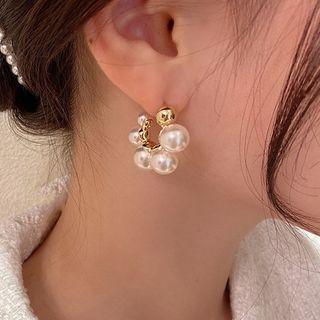 Faux Pearl Mini Hoop Earring 1 Pair - Silver Pin - Gold - One Size