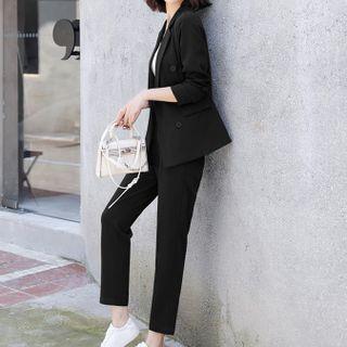 Set: Double-breasted Blazer + Crop Straight Leg Pants
