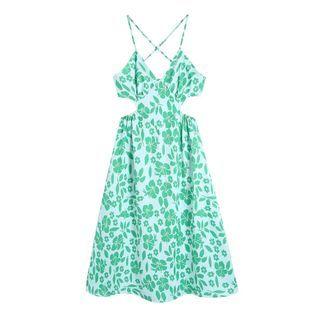 Spaghetti-strap Floral Cutout A-line Dress