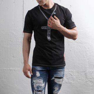 Cross-printed Stitched T-shirt L