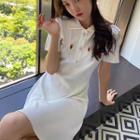 Short-sleeve Embroidered Knit Polo Mini Dress