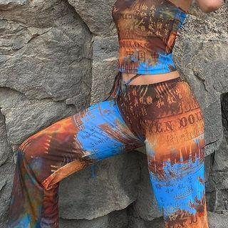 Chinese Character Print Straight Leg Pants