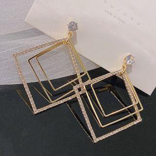 Square Rhinestone Alloy Dangle Earring E0014 - Silver Earring - Gold - One Size