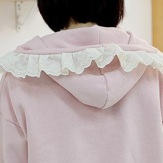 Lace-trim Lettering Hoodie