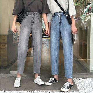 High Waist Washed Straight-cut Jeans