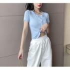 Short-sleeve Cropped Henley Sports Top / Sweatpants / Set