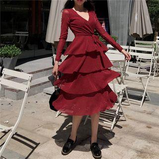 V-neck Long-sleeve Tiered Dress