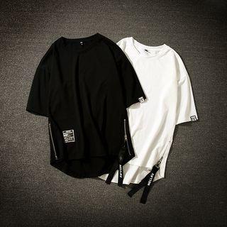 Elbow-sleeve Zip Seam T-shirt