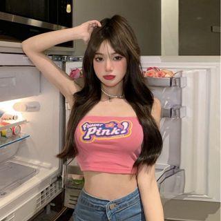 Lettering Tube Top Pink - One Size