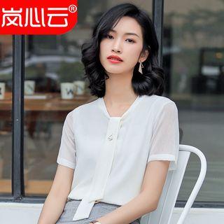 Short-sleeve Chiffon Blouse / Pencil Skirt / Set