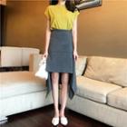Plain Short-sleeve Top / Irregular High-waist Skirt