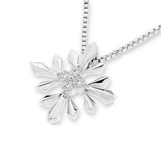 18k White Gold Snowflakes Round Diamond Pendant (1/20 Cttw) (free 925 Silver Box Chain)