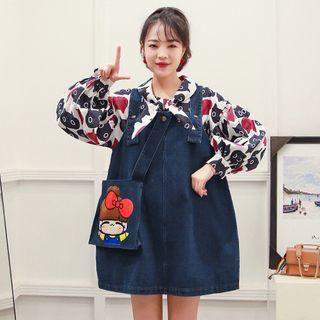 Embroidered Mini Denim Jumper Dress