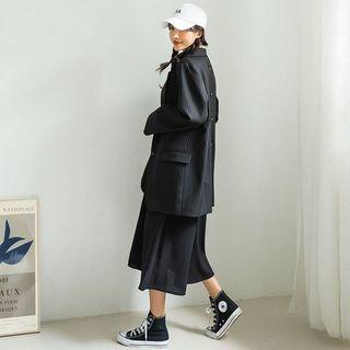 Button-back Pinstriped Long Blazer