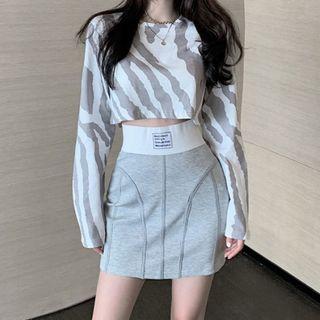 Zebra Print Crop T-shirt / Mini Pencil Skirt